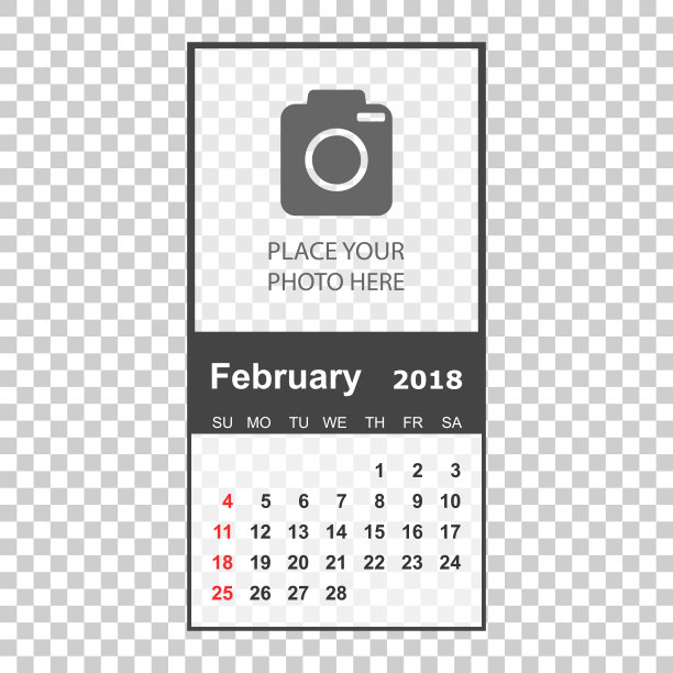 2018年2月日历。日历计划设计模板与地方的照片。一周从周日开始。业务矢量插图。图片 2018年2月日历。日历计划设计模板与地方的照片。一周从周日开始。业务矢量插图。图片下载