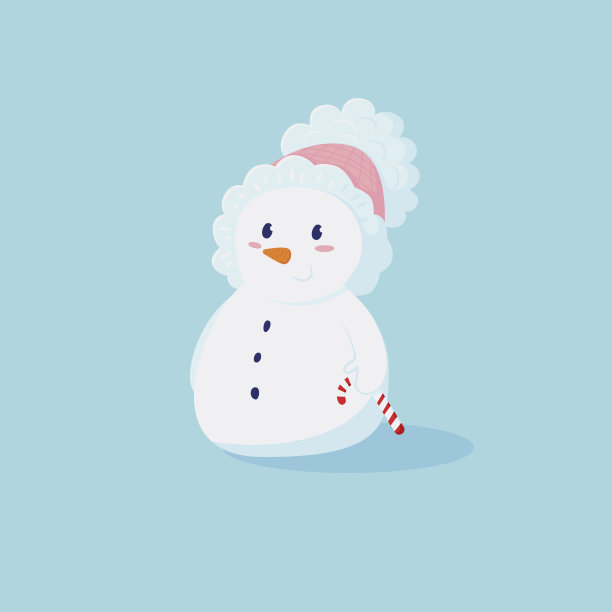 Сute小雪人在粉红色的帽子和一个小糖果在手里图片 Сute小雪人在粉红色的帽子和一个小糖果在手里图片下载