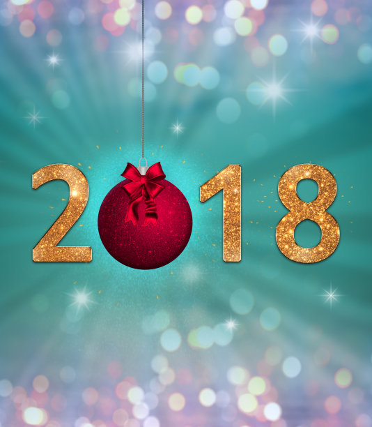 新年的庆祝活动。背景与五彩缤纷的派对灯光,金色,闪闪发光的2018文字图片 新年的庆祝活动。背景与五彩缤纷的派对灯光,金色,闪闪发光的2018文字图片下载