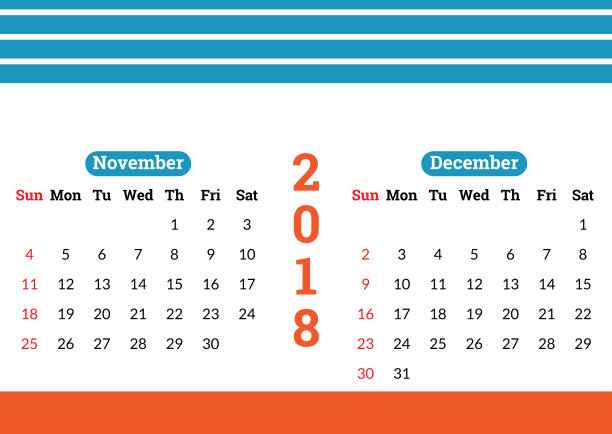 台历(2018年11月和12月)图片 台历(2018年11月和12月)图片下载