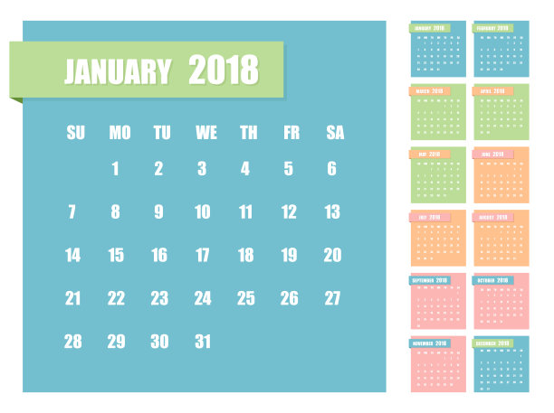 2018年的日历。矢量插图。图片 2018年的日历。矢量插图。图片下载