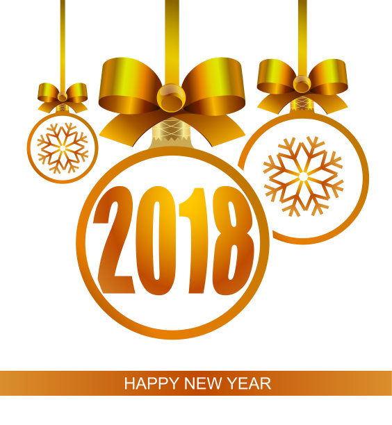 带有黄色蝴蝶结和2018年日历日期的现实玻璃圣诞球。节日的海报。图片 带有黄色蝴蝶结和2018年日历日期的现实玻璃圣诞球。节日的海报。图片下载