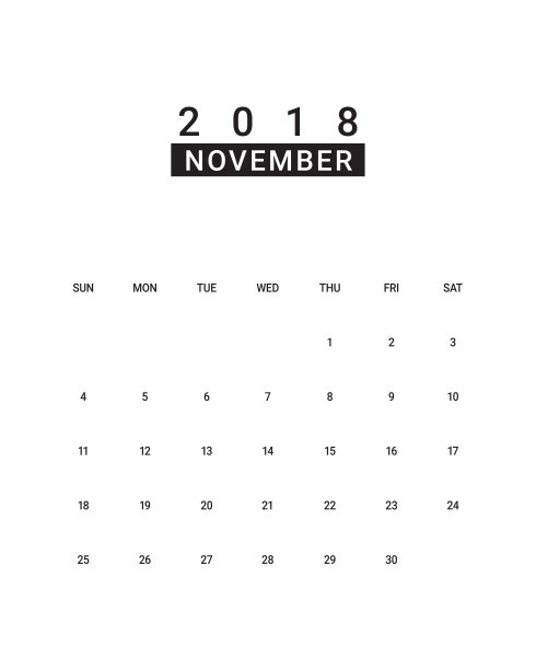 2018年11月台历矢量插图图片 2018年11月台历矢量插图图片下载