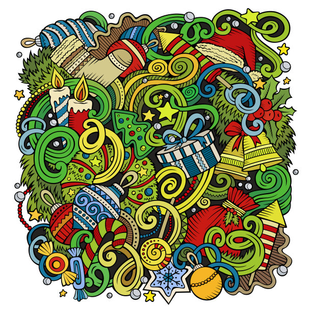 卡通可爱的涂鸦新年插图图片 卡通可爱的涂鸦新年插图图片下载