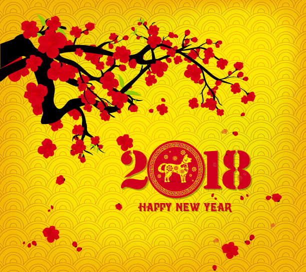 2018年新年快乐,中国新年和农历新年樱花盛开图片 2018年新年快乐,中国新年和农历新年樱花盛开图片下载