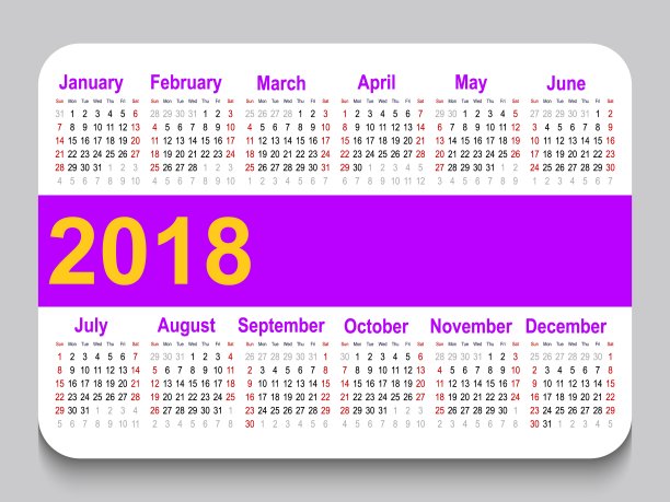 2018日历。模板日历网格。水平方向。一周从周日开始。白色背景图片 2018日历。模板日历网格。水平方向。一周从周日开始。白色背景图片下载