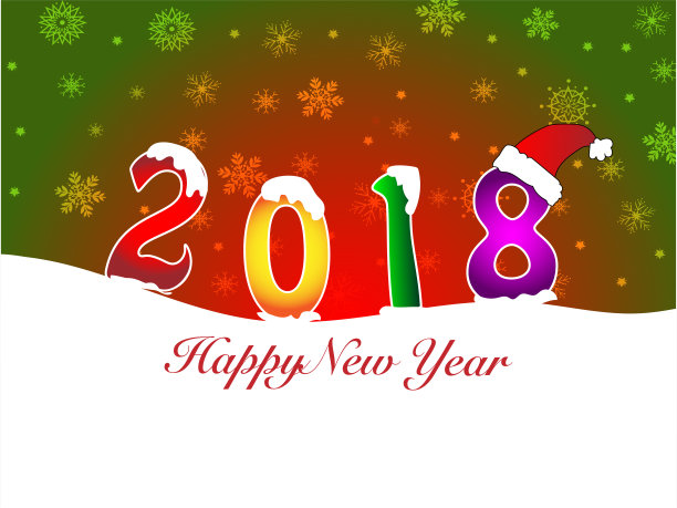 可爱的手绘五彩缤纷的2018年新年数字,以雪为装饰,圣诞老人的帽子在白色的雪和冰山上与圣诞红绿颜色的背景和雪花图案图片 可爱的手绘五彩缤纷的2018年新年数字,以雪为装饰,圣诞老人的帽子在白色的雪和冰山上与圣诞红绿颜色的背景和雪花图案图片下载