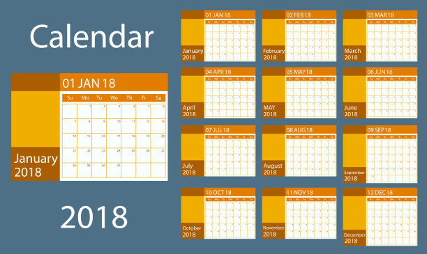 矢量设计日历计划2018年。12个月图片 矢量设计日历计划2018年。12个月图片下载