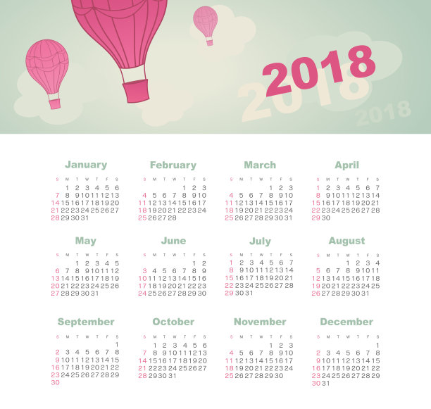 日历2018与气球,天空,云,浮空器图片 日历2018与气球,天空,云,浮空器图片下载