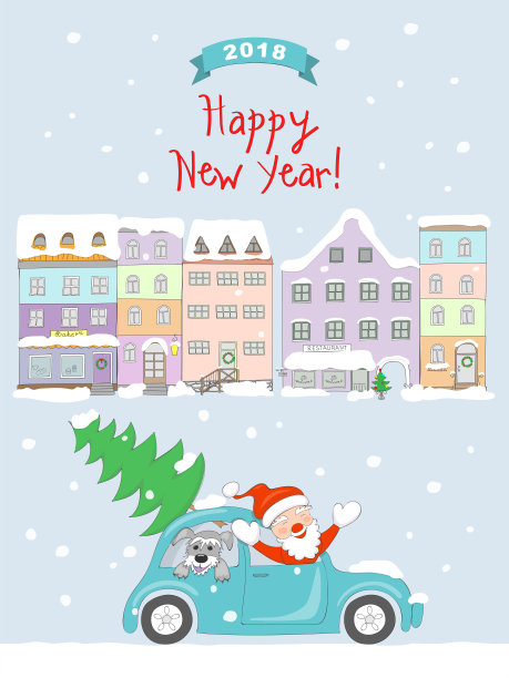 2018年圣诞老人来到老城的贺卡图片 2018年圣诞老人来到老城的贺卡图片下载