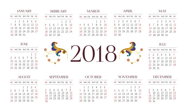 矢量日历2018年在白色的背景。图片 矢量日历2018年在白色的背景。图片下载