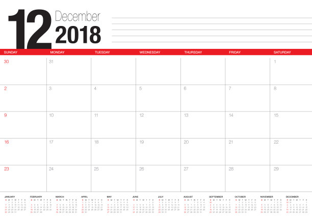 2018年12月规划师日历矢量插图图片 2018年12月规划师日历矢量插图图片下载