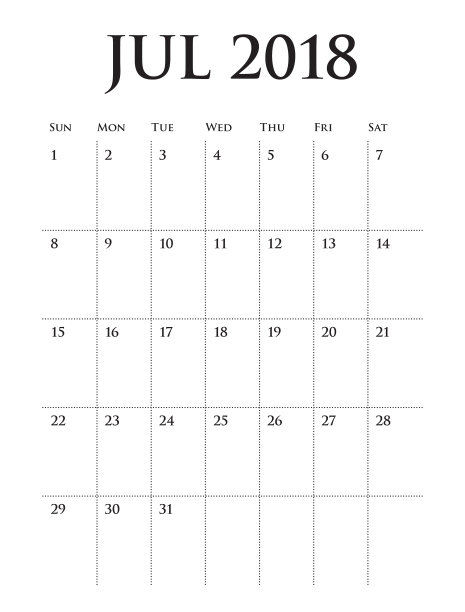 2018年7月日历规划师矢量插图图片 2018年7月日历规划师矢量插图图片下载