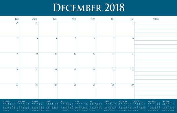2018年12月规划师日历矢量插图图片 2018年12月规划师日历矢量插图图片下载