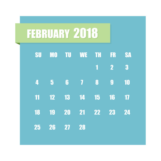 2018年2月,日历上的蓝色纸贴纸。矢量平面插图。图片 2018年2月,日历上的蓝色纸贴纸。矢量平面插图。图片下载