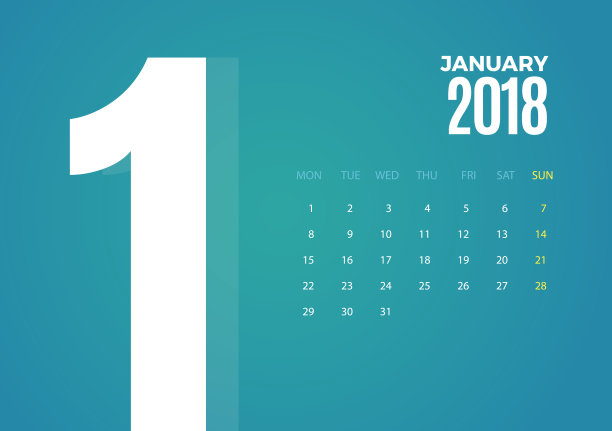 2018年1月挂历。向量模板图片 2018年1月挂历。向量模板图片下载