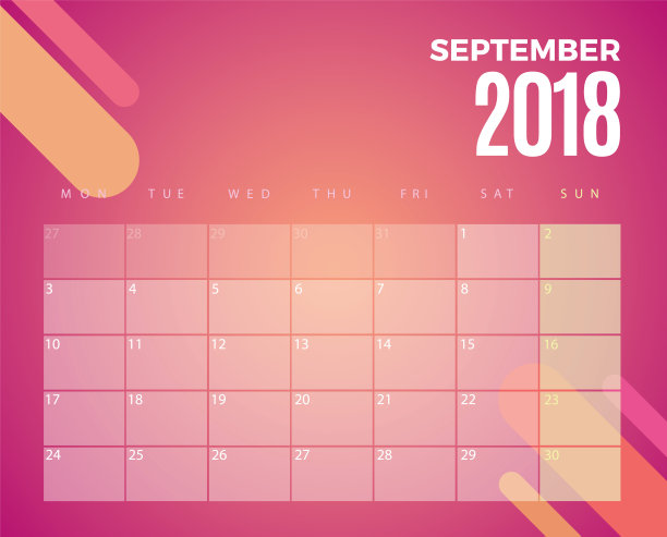 2018年9月日历。向量模板图片 2018年9月日历。向量模板图片下载
