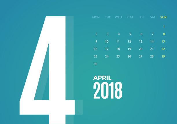 2018年4月挂历。向量模板图片 2018年4月挂历。向量模板图片下载