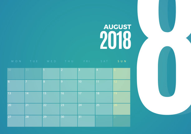 桌面2018年8月日历。向量模板图片 桌面2018年8月日历。向量模板图片下载