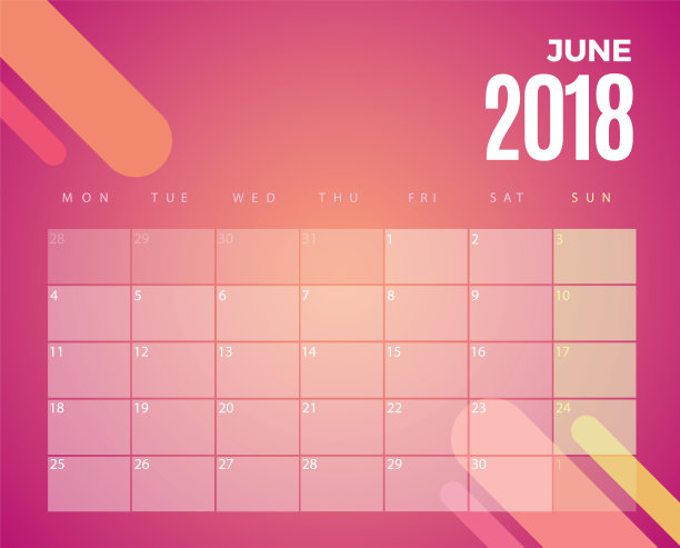 2018年6月日历。向量模板图片 2018年6月日历。向量模板图片下载