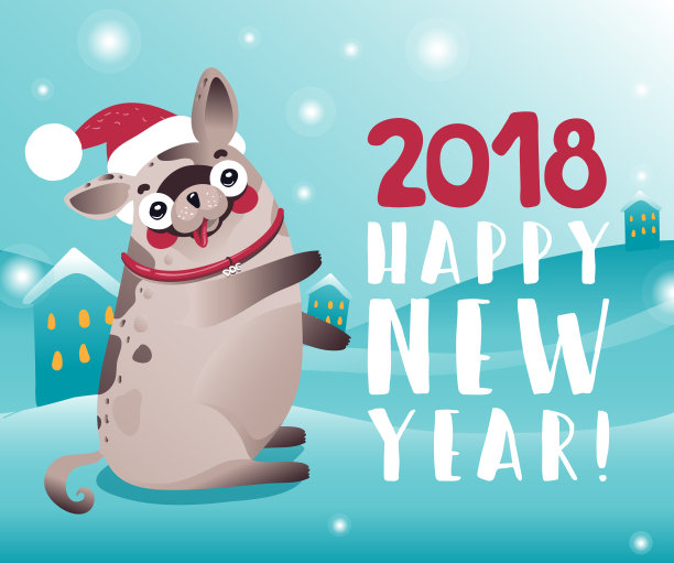 新年快乐与冬天的狗插图图片 新年快乐与冬天的狗插图图片下载