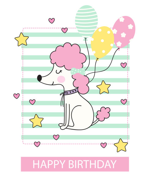 生日背景,贵宾犬和气球图片 生日背景,贵宾犬和气球图片下载