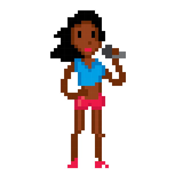 嘻哈说唱歌手的女孩。Pixelart。老式的电脑图形风格图片 嘻哈说唱歌手的女孩。Pixelart。老式的电脑图形风格图片下载