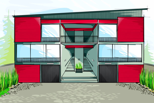 彩色素描的现代公寓图片 彩色素描的现代公寓图片下载