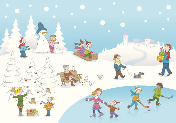 圣诞节的冬天,孩子们在玩雪图片 圣诞节的冬天,孩子们在玩雪图片下载