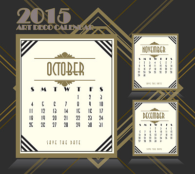 2015年装饰艺术复古日历设计10月、11月、12月图片 2015年装饰艺术复古日历设计10月、11月、12月图片下载