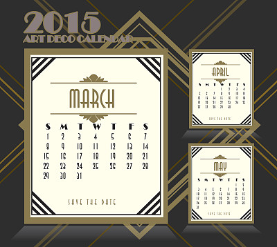 2015年装饰艺术风格复古日历设计三月、四月。五月图片 2015年装饰艺术风格复古日历设计三月、四月。五月图片下载