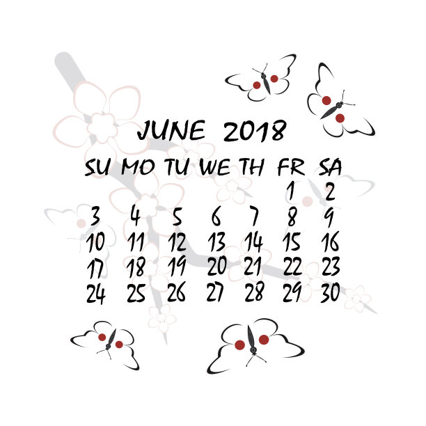 2018年的日历。日本风格。六月图片 2018年的日历。日本风格。六月图片下载