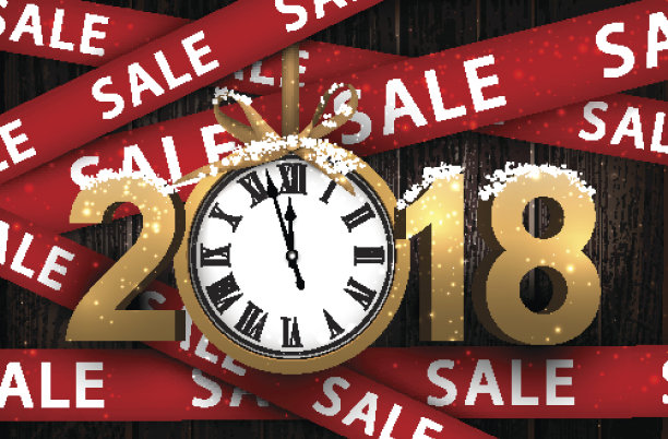 木制销售2018年背景与时钟。图片 木制销售2018年背景与时钟。图片下载