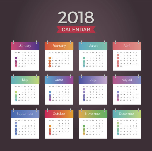 2018年台历。简单多彩的简约优雅的台历月历模板设计图片 2018年台历。简单多彩的简约优雅的台历月历模板设计图片下载