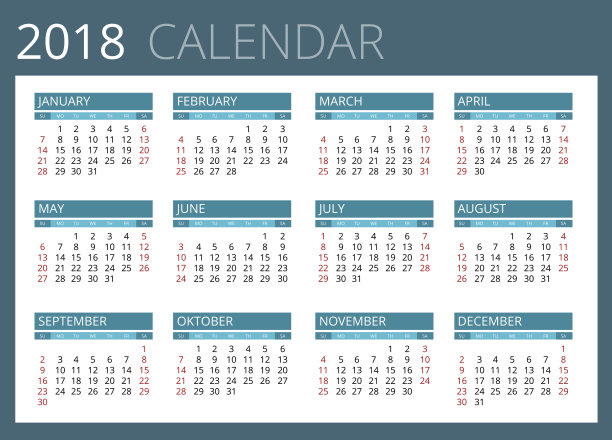 2018年的日历。图片 2018年的日历。图片下载