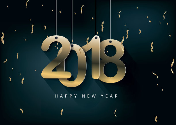 2018年新年快乐,金色背景和狗图片 2018年新年快乐,金色背景和狗图片下载