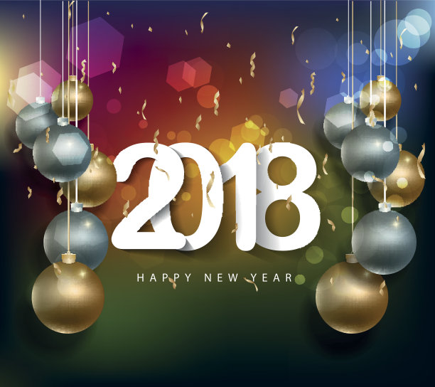 2018年新年快乐,金色背景和狗图片 2018年新年快乐,金色背景和狗图片下载