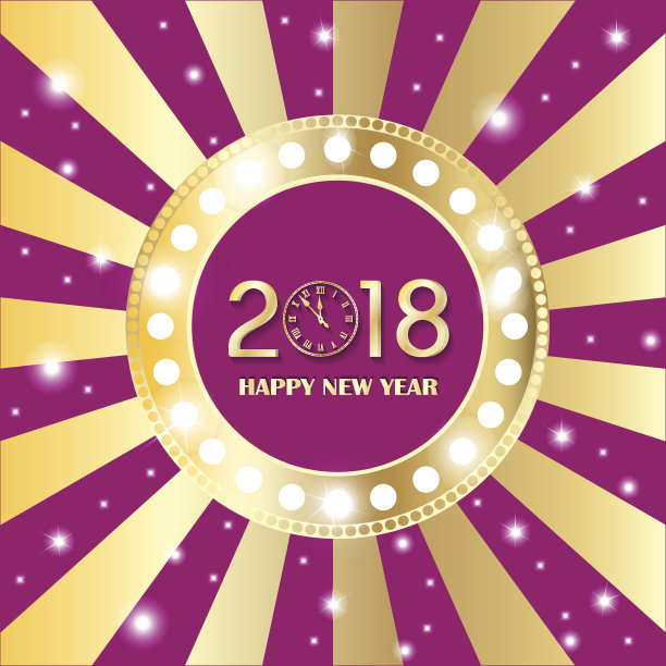 闪亮的金色圆形复古横幅与灯光在复古的粉红色和金色背景。2018年新年概念。矢量图图片 闪亮的金色圆形复古横幅与灯光在复古的粉红色和金色背景。2018年新年概念。矢量图图片下载