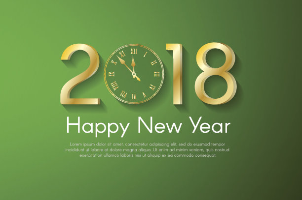 绿色背景下的2018黄金新年理念。矢量贺卡插图与黄金数字和古董钟图片 绿色背景下的2018黄金新年理念。矢量贺卡插图与黄金数字和古董钟图片下载