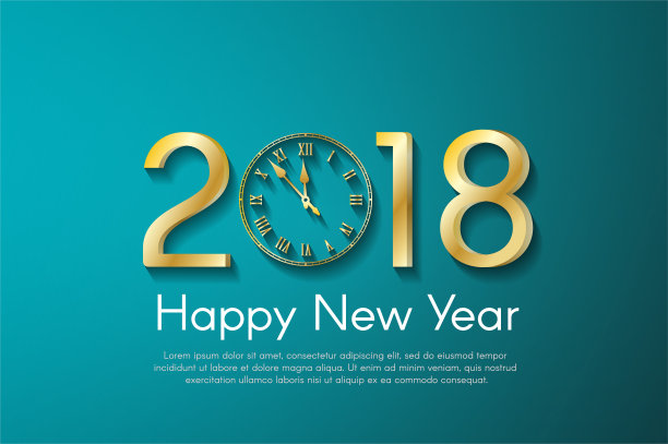 2018年黄金新年理念,以绿松石为背景。矢量贺卡插图与黄金数字和古董钟图片 2018年黄金新年理念,以绿松石为背景。矢量贺卡插图与黄金数字和古董钟图片下载