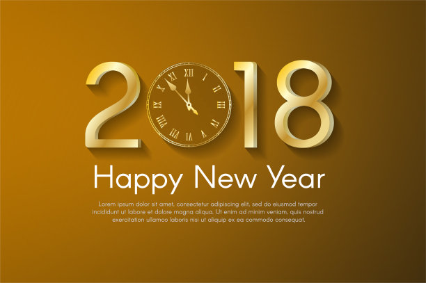 2018年金色新年概念以黄色为背景。矢量贺卡插图与黄金数字和古董钟图片 2018年金色新年概念以黄色为背景。矢量贺卡插图与黄金数字和古董钟图片下载
