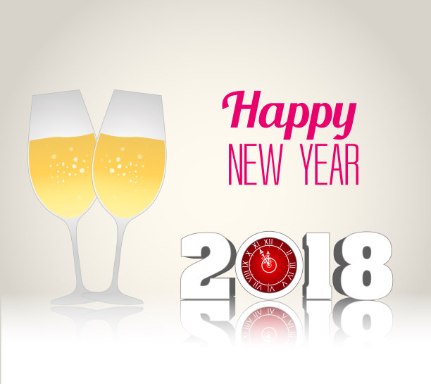 用香槟酒杯和烟花祝你2018年新年快乐图片 用香槟酒杯和烟花祝你2018年新年快乐图片下载
