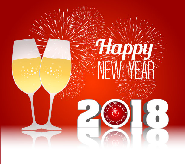 用香槟酒杯和烟花祝你2018年新年快乐图片 用香槟酒杯和烟花祝你2018年新年快乐图片下载