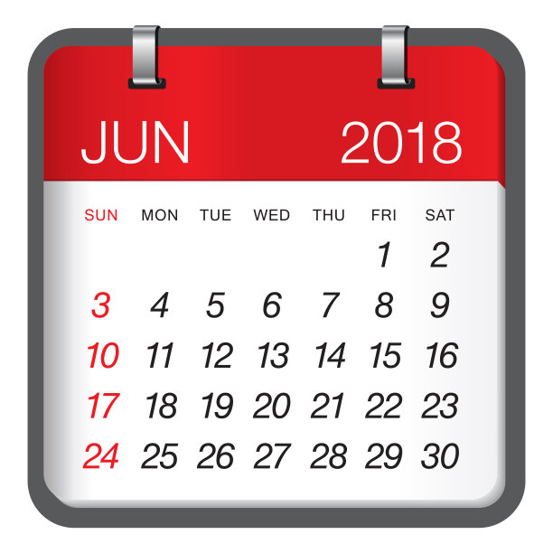 2018年6月日历矢量插图图片 2018年6月日历矢量插图图片下载