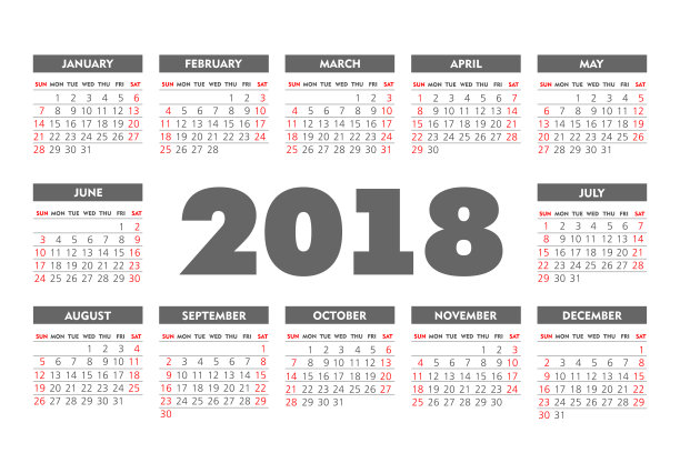 矢量简单2018年日历图片 矢量简单2018年日历图片下载