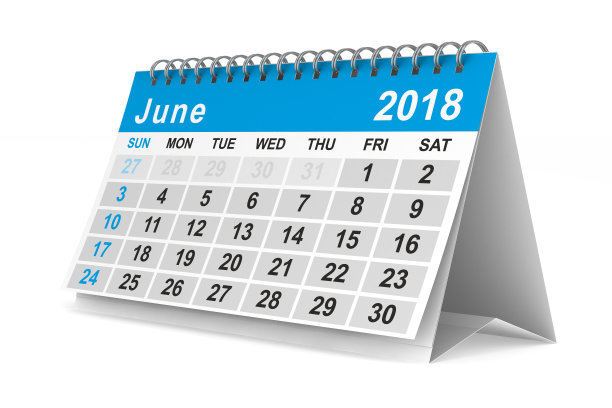 2018年的日历。6月。孤立的3 d演示图片 2018年的日历。6月。孤立的3 d演示图片下载