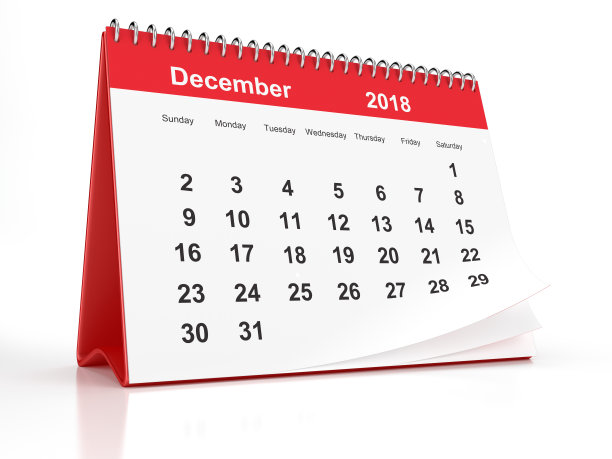 2018年12月红色塑料框桌面日历在白色的背景图片 2018年12月红色塑料框桌面日历在白色的背景图片下载