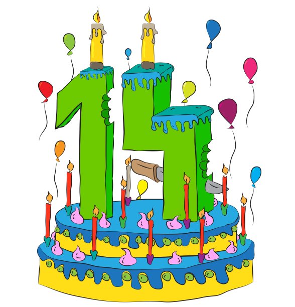 生日蛋糕与第十四蜡烛,庆祝第十四年的生活,彩色气球和巧克力涂层图片 生日蛋糕与第十四蜡烛,庆祝第十四年的生活,彩色气球和巧克力涂层图片下载