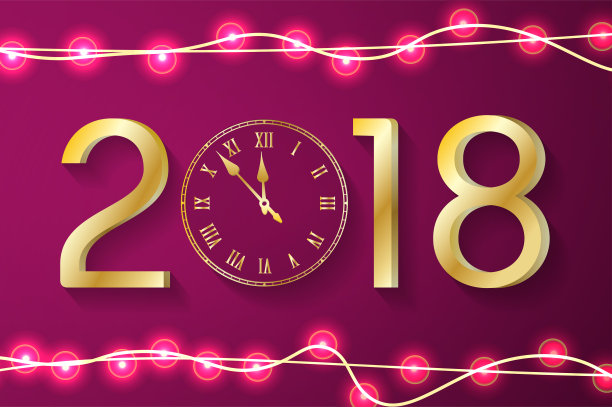 紫色新年2018概念与现实的圣诞灯在闪闪发光的背景。矢量贺卡插图与黄金数字和古董钟图片 紫色新年2018概念与现实的圣诞灯在闪闪发光的背景。矢量贺卡插图与黄金数字和古董钟图片下载