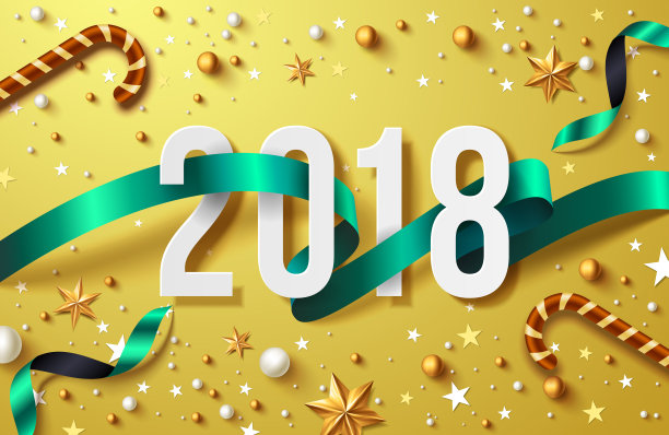 2018年新年快乐,金色礼盒、丝带、圣诞装饰元素,金色背景。矢量插图EPS10图片 2018年新年快乐,金色礼盒、丝带、圣诞装饰元素,金色背景。矢量插图EPS10图片下载